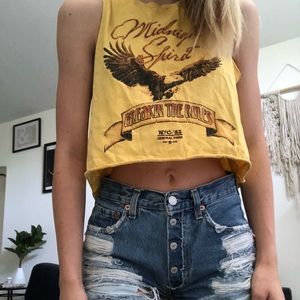Yellow graphic crop muscle tank